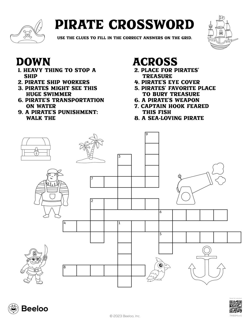 Pirate Crossword Beeloo Printable Crafts And Activities For Kids