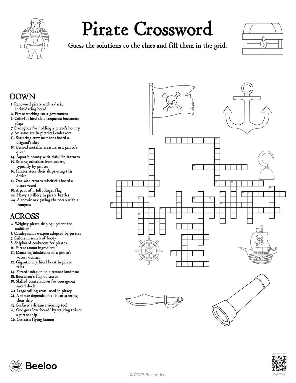 Pirate Crossword Beeloo Printable Crafts And Activities For Kids