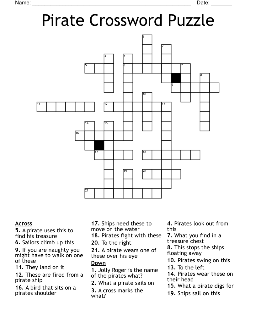 Pirate Crossword Puzzle WordMint