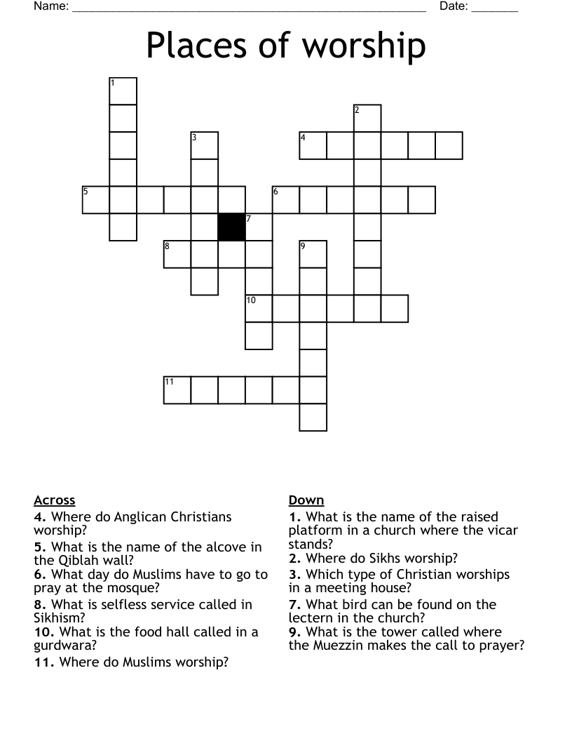 Places Of Worship Crossword WordMint Places Of Worship Crossword WordMint