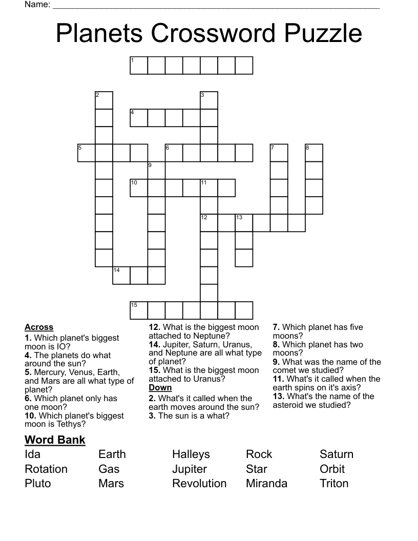 Planets Crossword Puzzle WordMint
