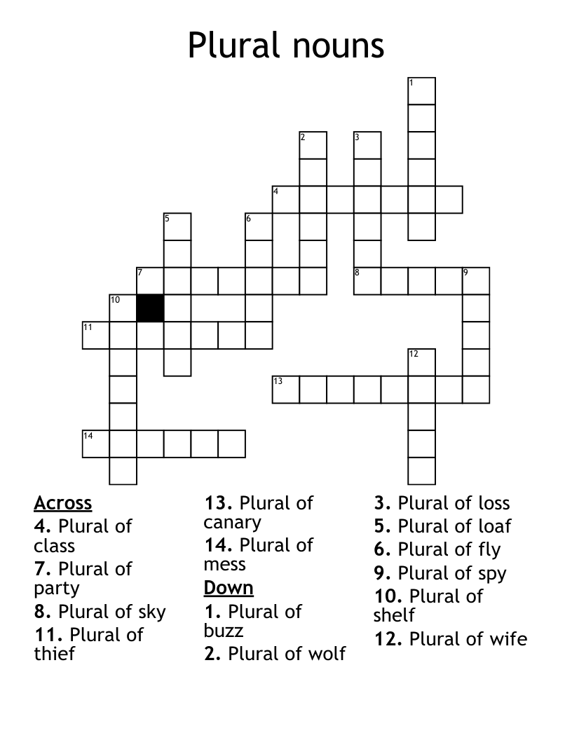 Plural Nouns Crossword WordMint Plural Nouns Crossword WordMint