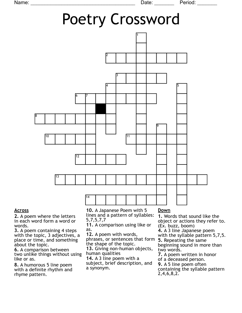 Poetry Crossword WordMint