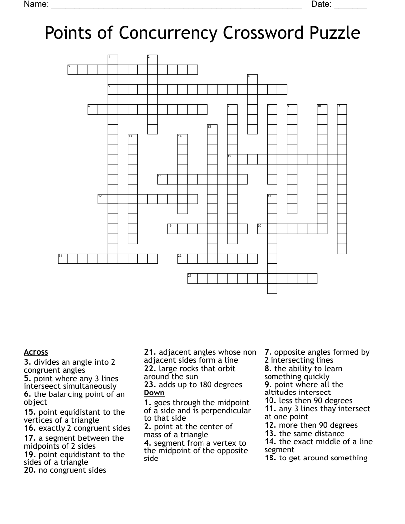 Points Of Concurrency Crossword Puzzle WordMint Points Of Concurrency Crossword Puzzle WordMint