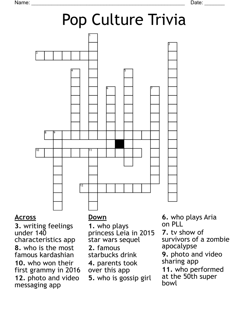 Pop Culture Trivia Crossword WordMint