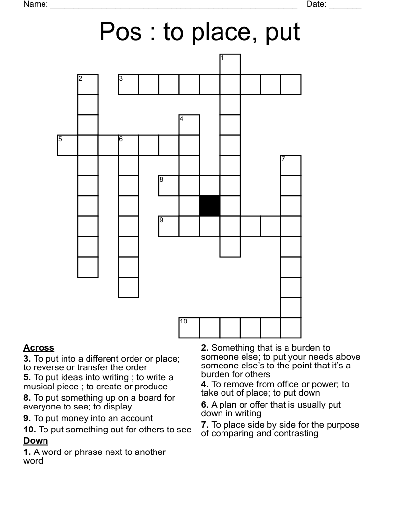 Pos To Place Put Crossword WordMint