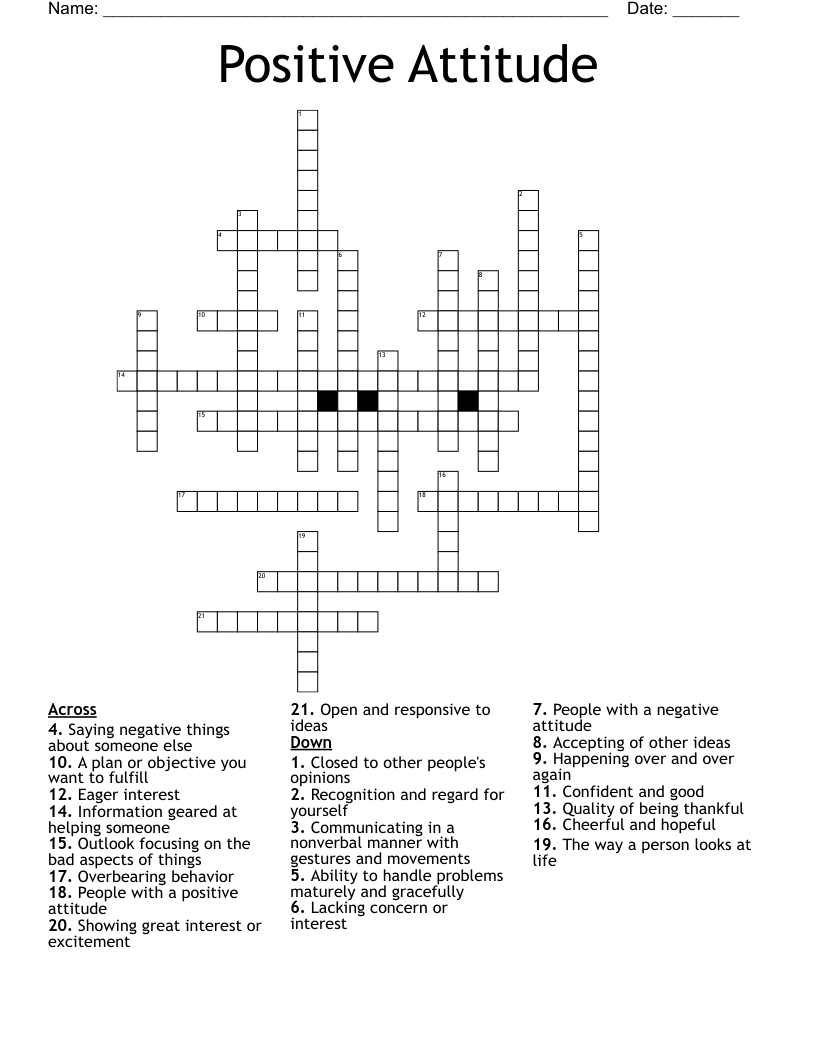 Positive Attitude Crossword WordMint Positive Attitude Crossword WordMint