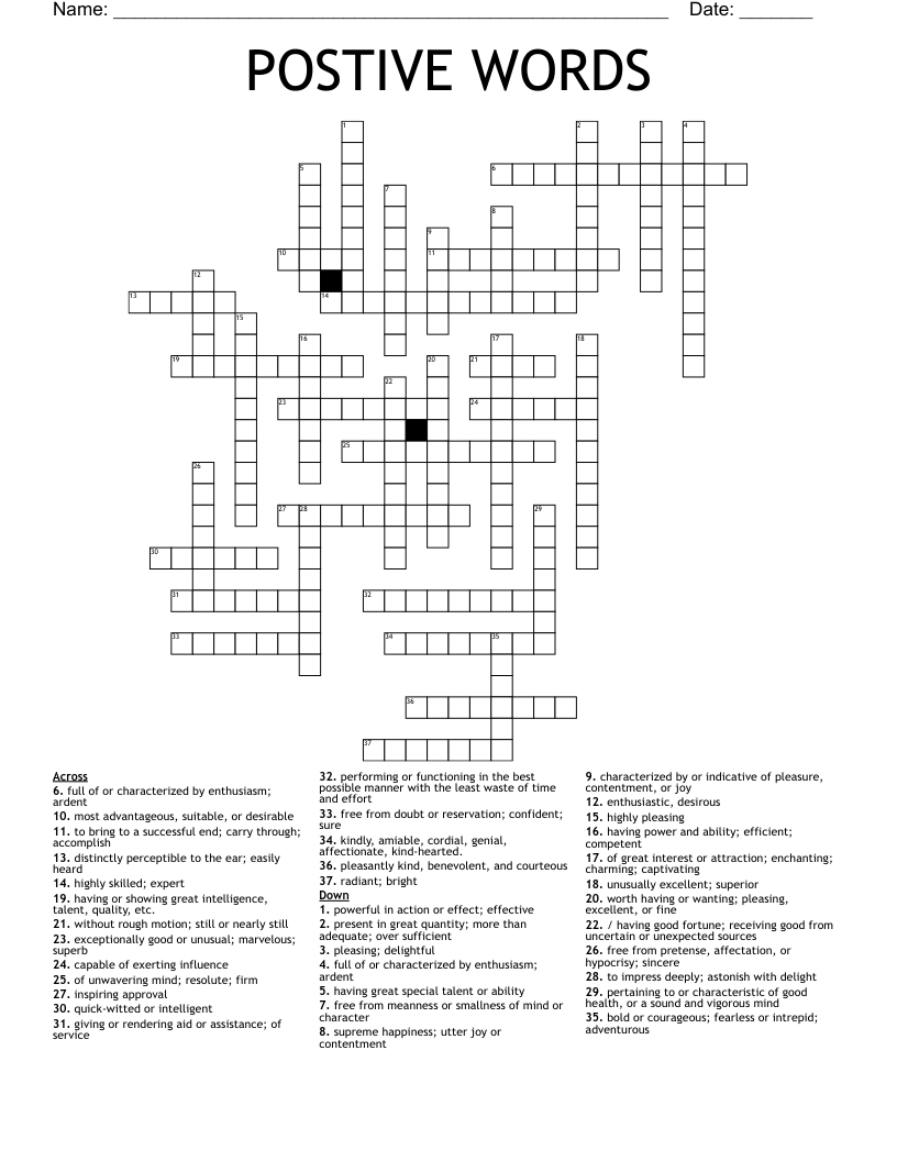 POSTIVE WORDS Crossword WordMint