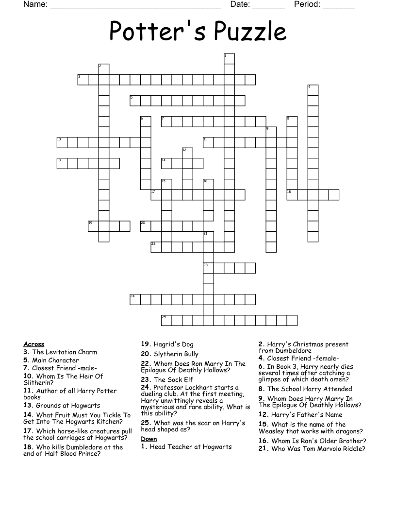 Potter s Puzzle Crossword WordMint
