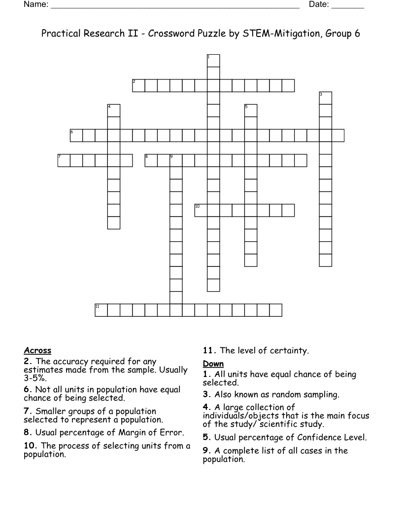 Practical Research II Crossword Puzzle By STEM Mitigation Group 6 WordMint Practical Research II Crossword Puzzle By STEM Mitigation Group 6 WordMint