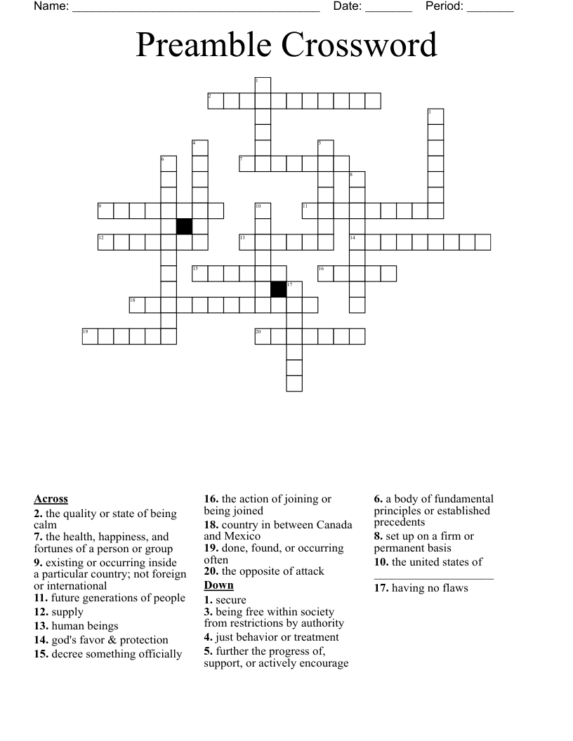 Preamble Crossword WordMint