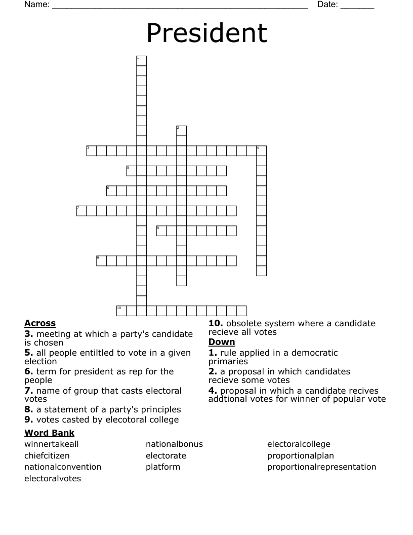 President Crossword WordMint