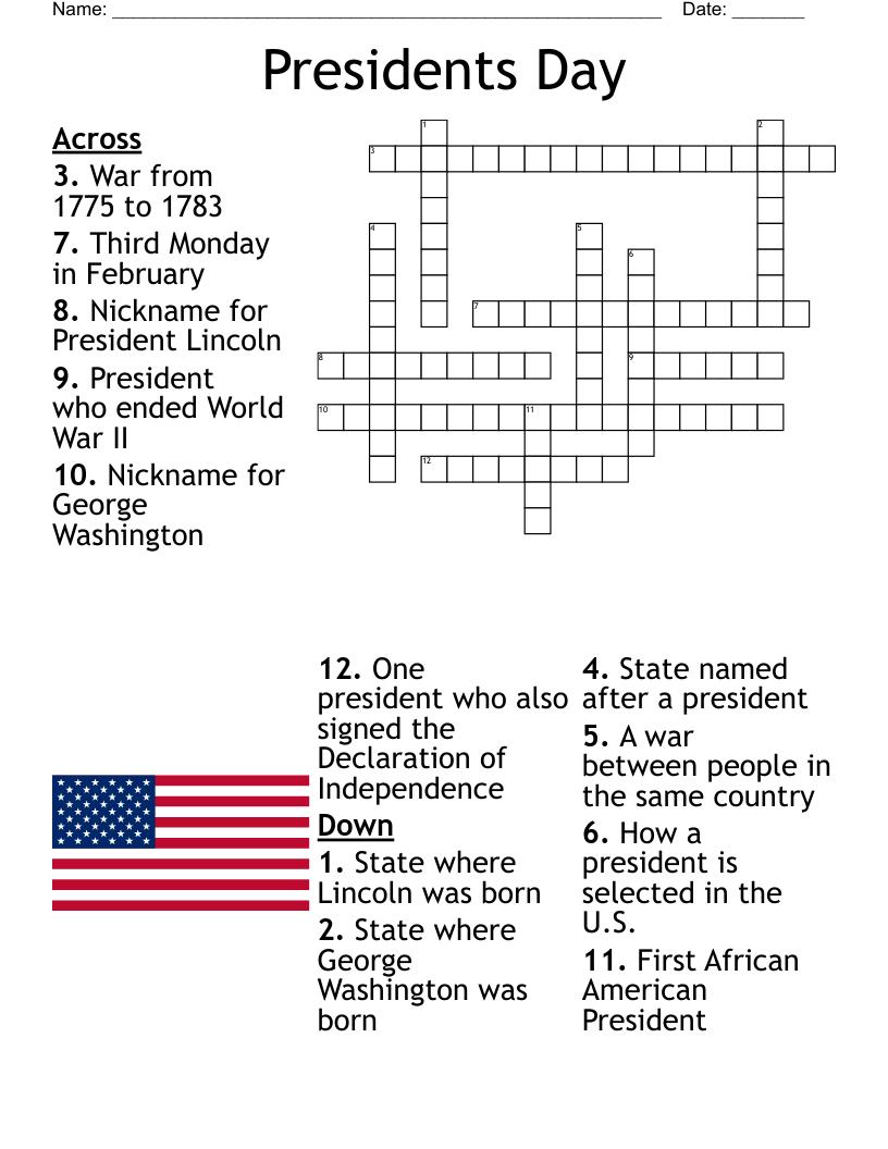Presidents Day Crossword WordMint