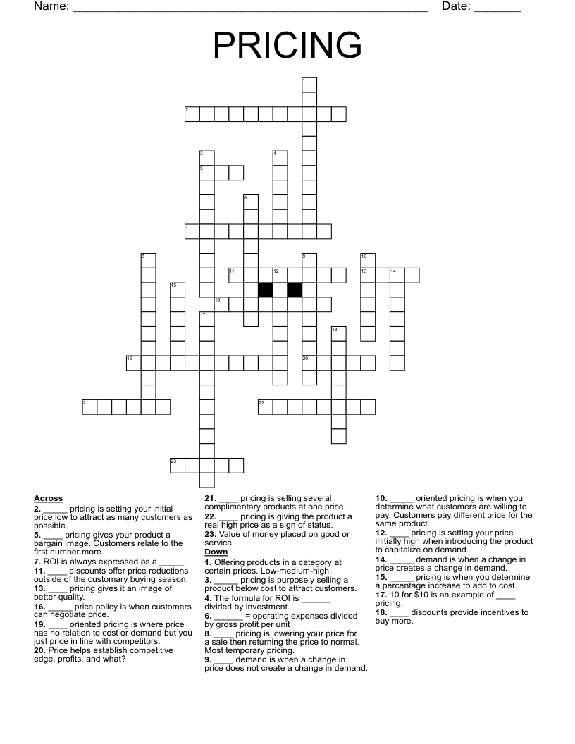 PRICING Crossword WordMint