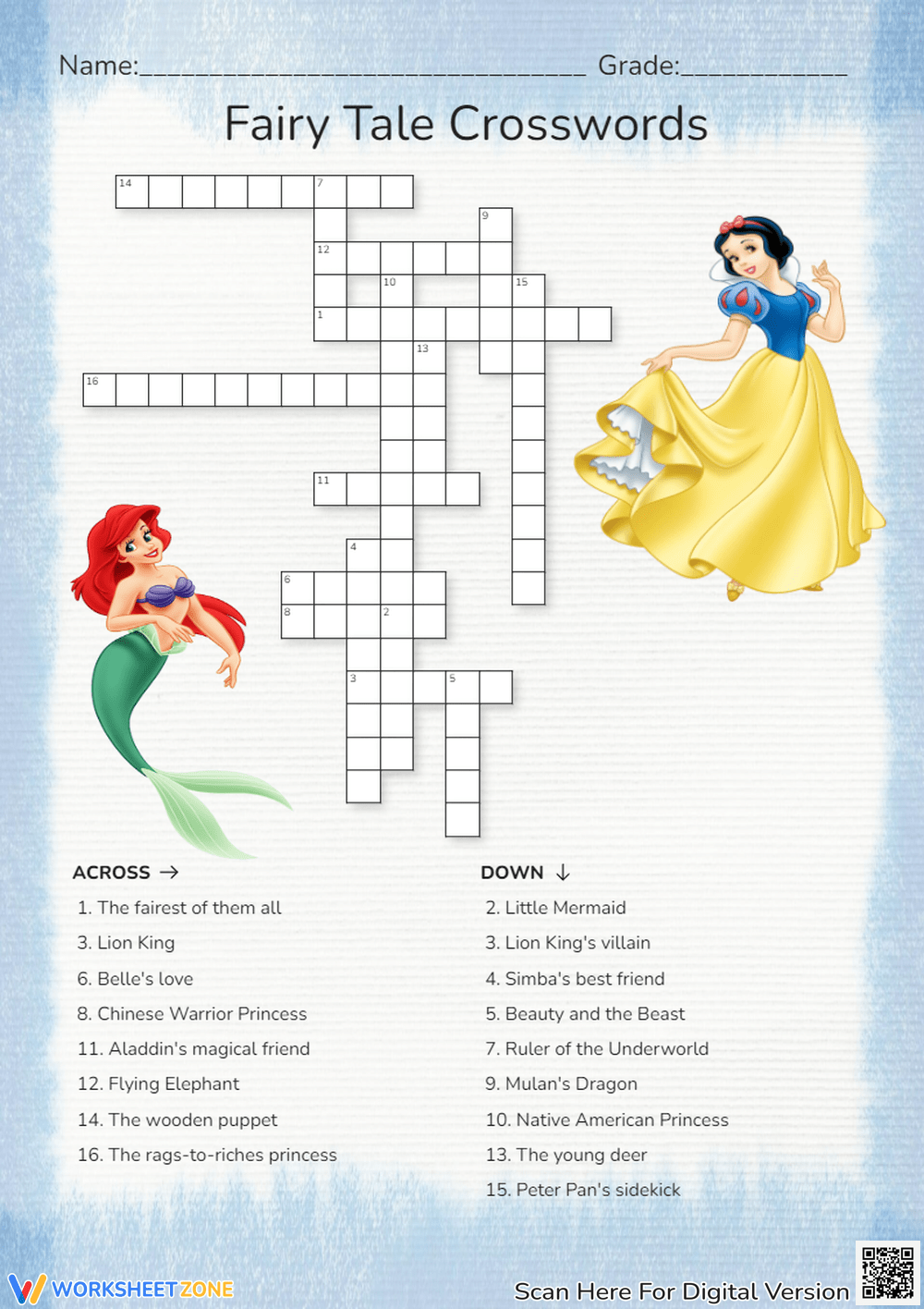 Printable 3rd Grade Disney Crossword Puzzles Worksheets