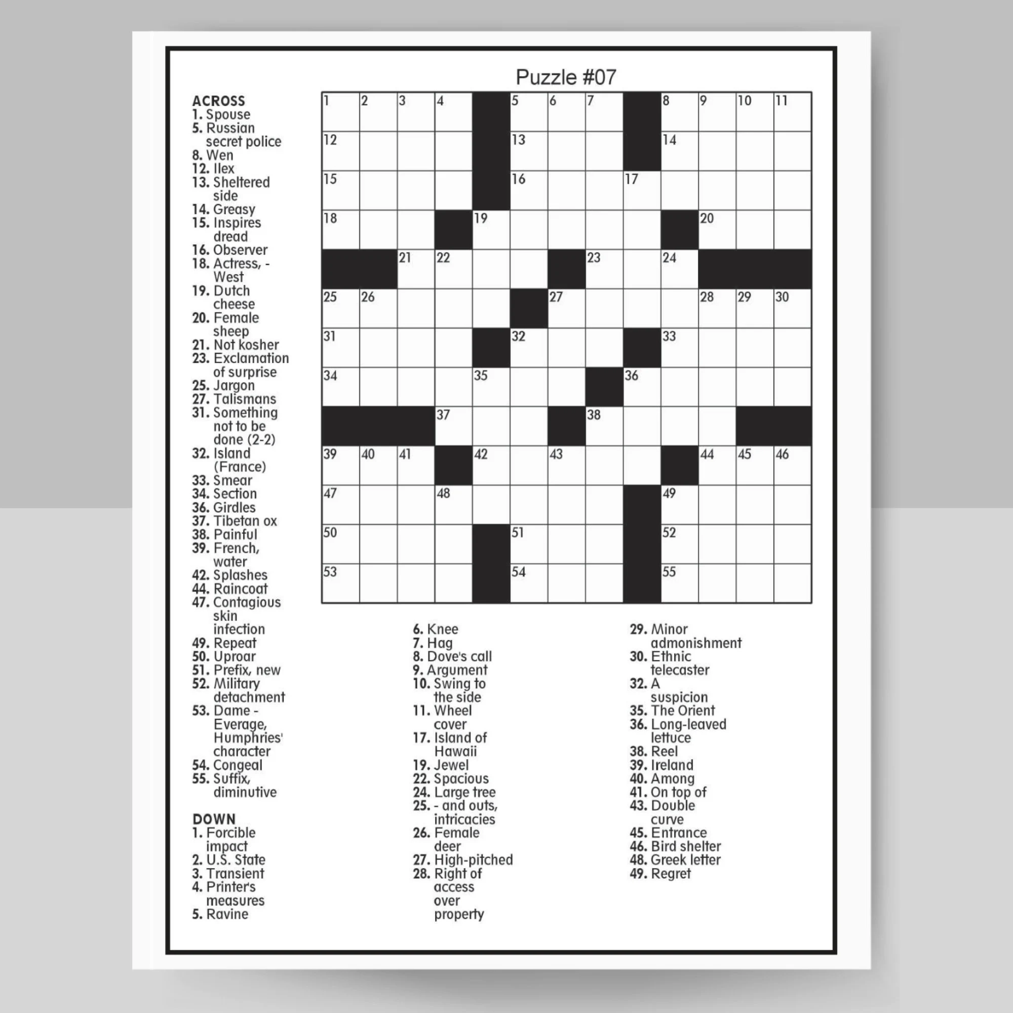 easy printable crosswords