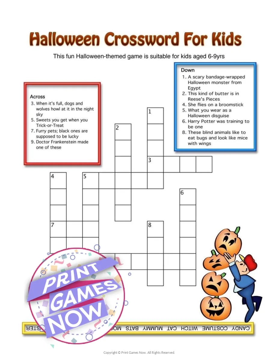 halloween crossword puzzle games