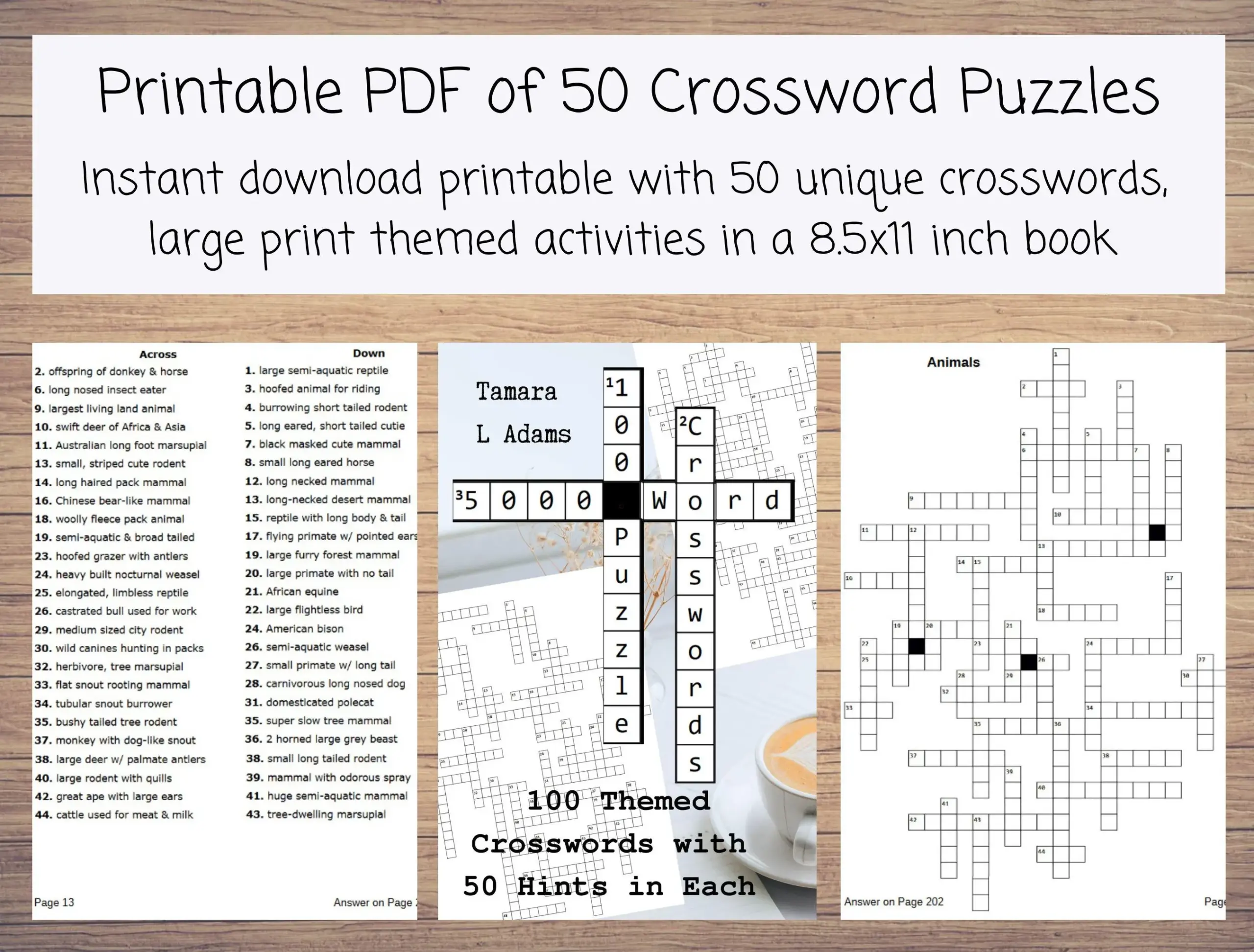 Printable PDF Of 100 Crossword Puzzles With 5000 Unique Words Activity Book For Adults With 50 Clues In Each Crossword Puzzle Large Print Etsy