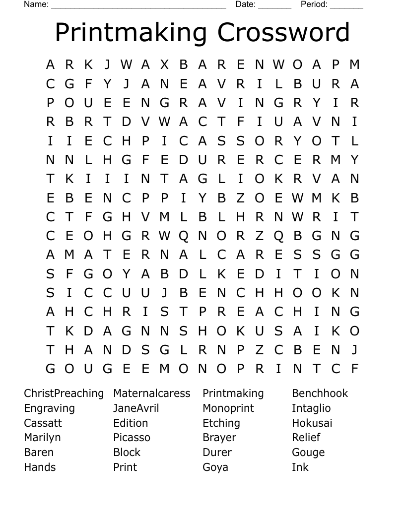 Printmaking Crossword Word Search WordMint