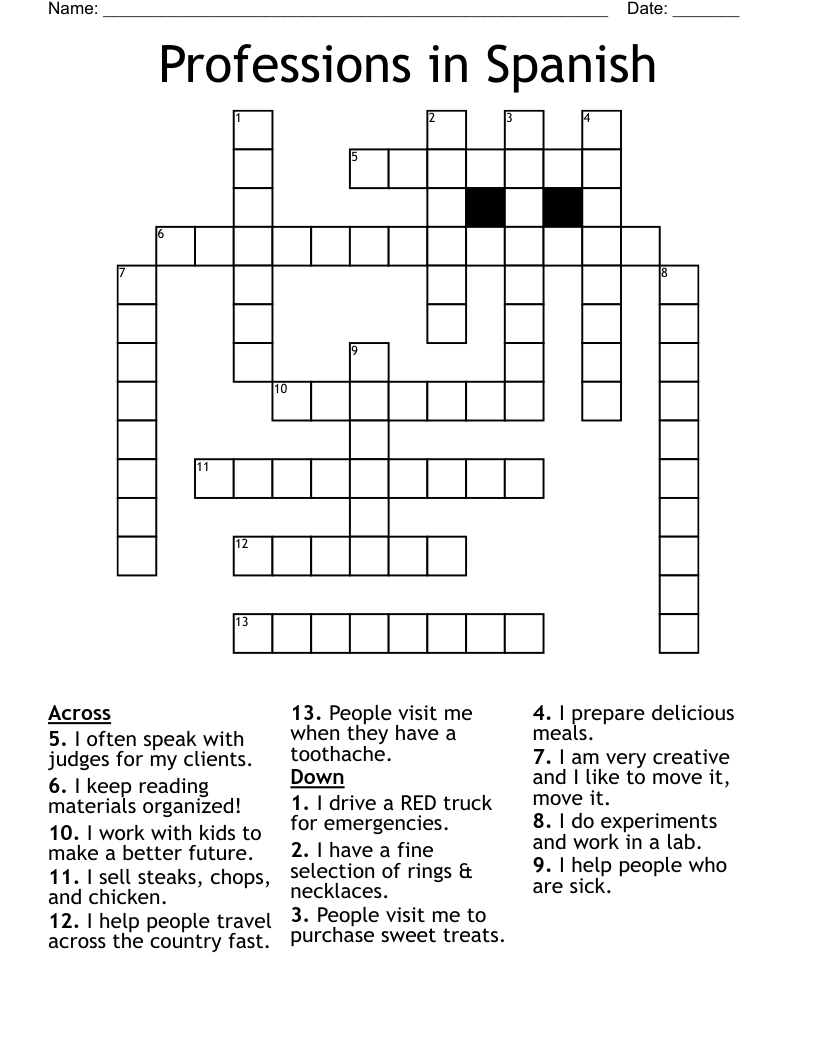 Professions In Spanish Crossword WordMint