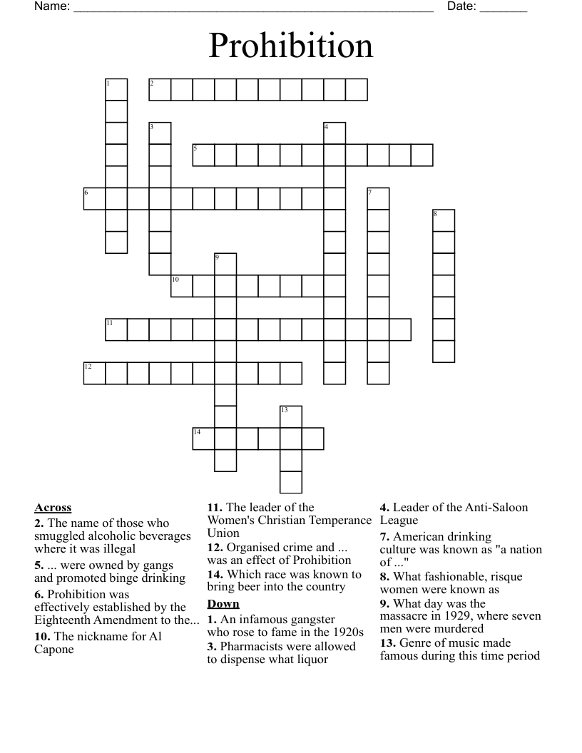 Prohibition Crossword WordMint Prohibition Crossword WordMint