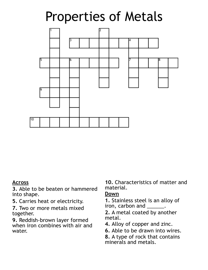 Properties Of Metals Crossword WordMint