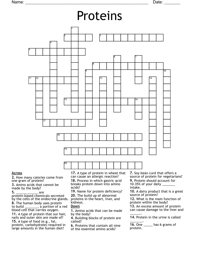 Proteins Crossword WordMint
