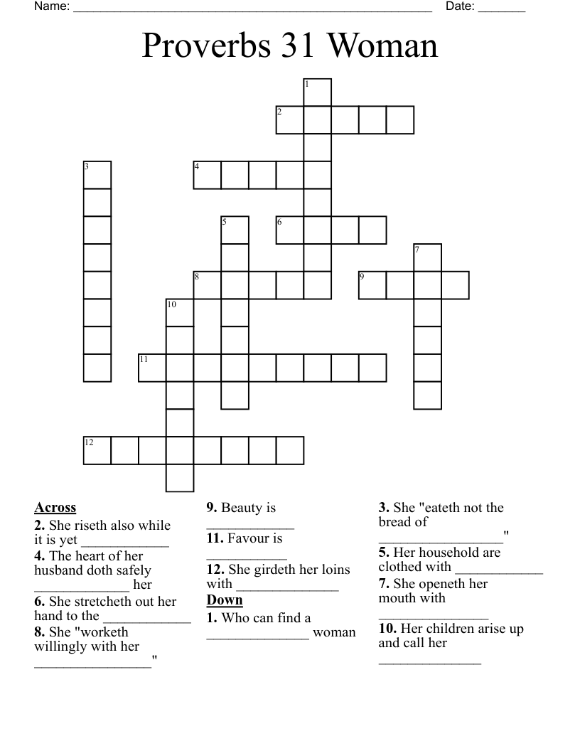 Proverbs 31 Woman Crossword WordMint