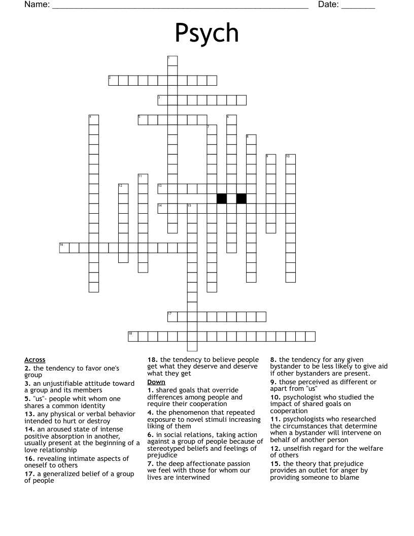 Psych Crossword WordMint