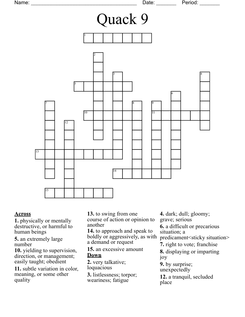 Quack 9 Crossword WordMint Quack 9 Crossword WordMint