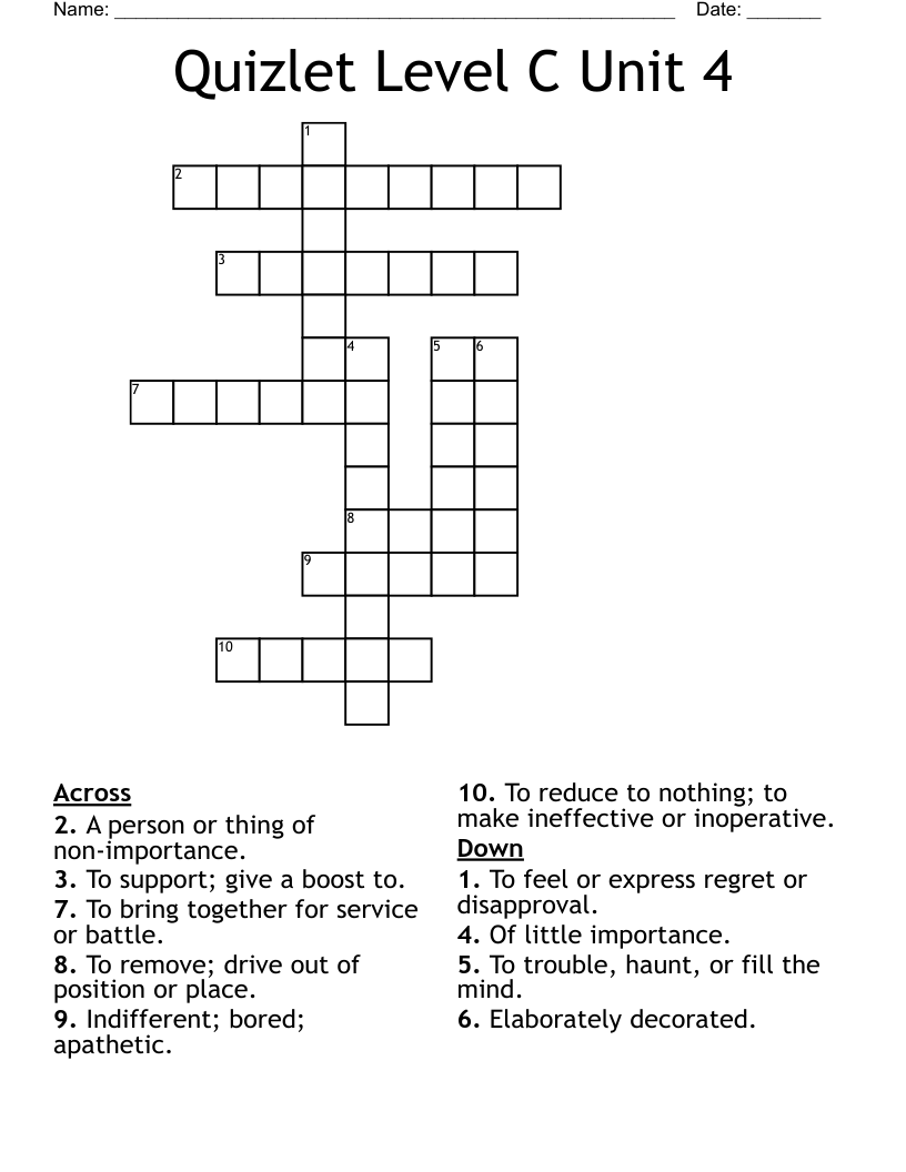 Quizlet Level C Unit 4 Crossword WordMint