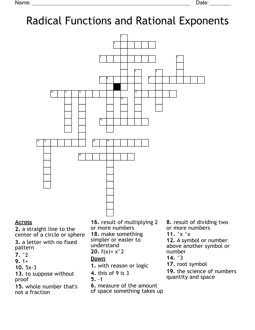Radical Functions And Rational Exponents Crossword WordMint Radical Functions And Rational Exponents Crossword WordMint
