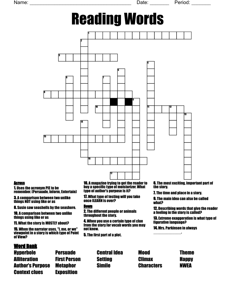 Reading Words Crossword WordMint Reading Words Crossword WordMint