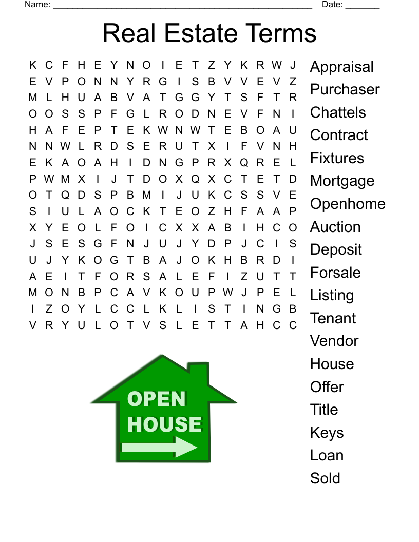 Real Estate Terms Word Search WordMint