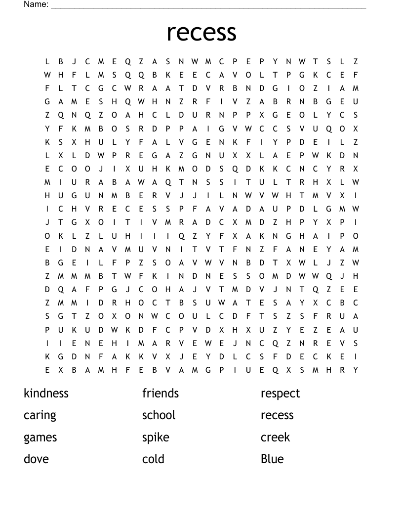Recess Word Search WordMint