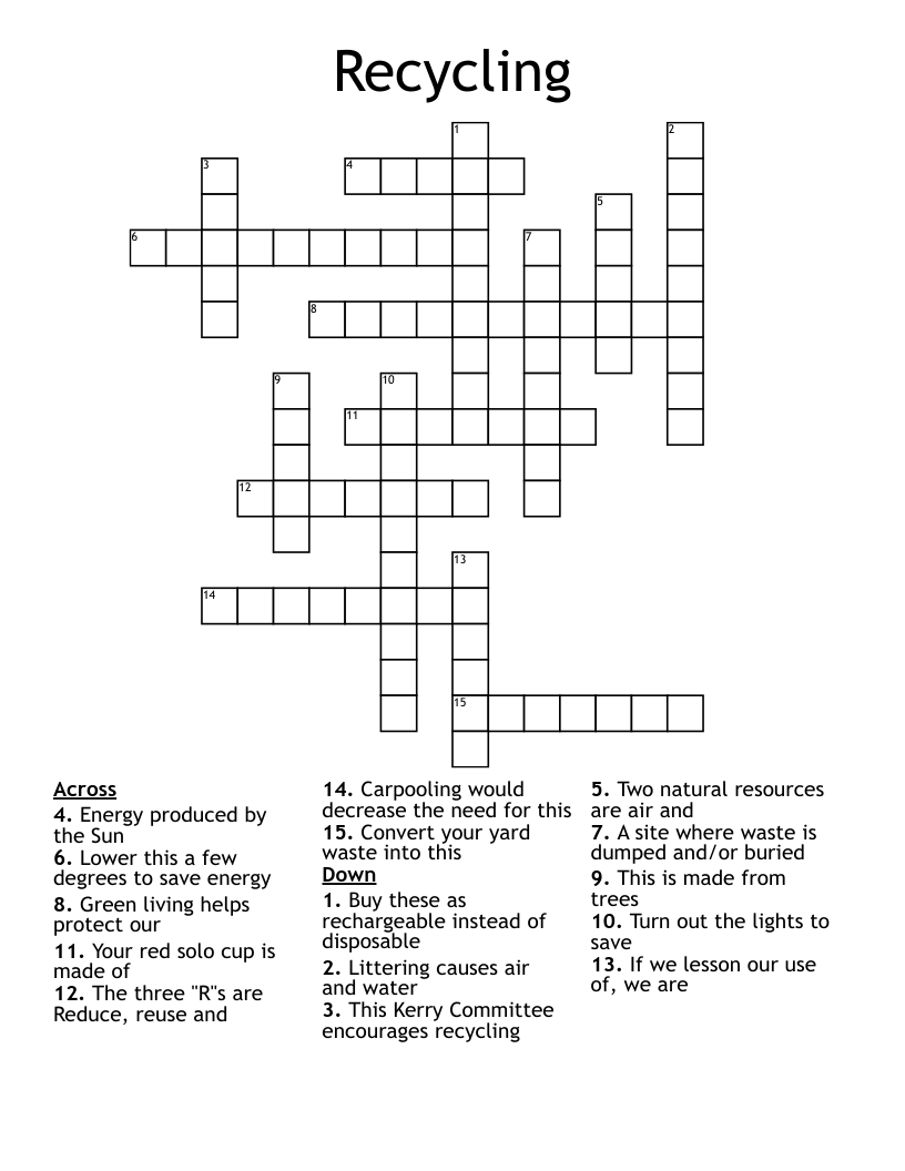 Recycling Crossword WordMint Recycling Crossword WordMint