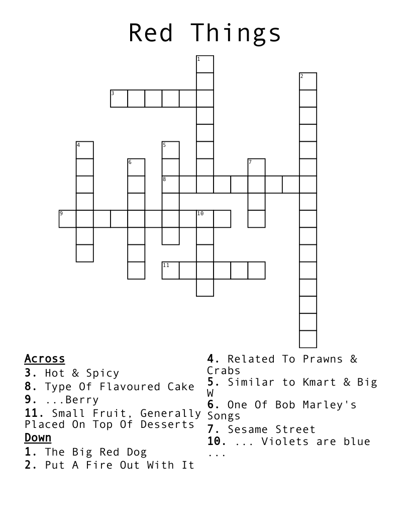 Red Things Crossword WordMint