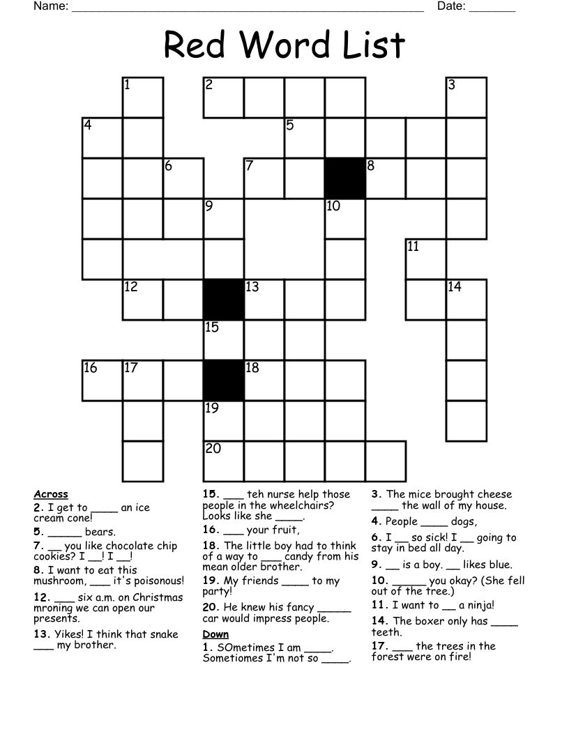 Red Word List Crossword WordMint