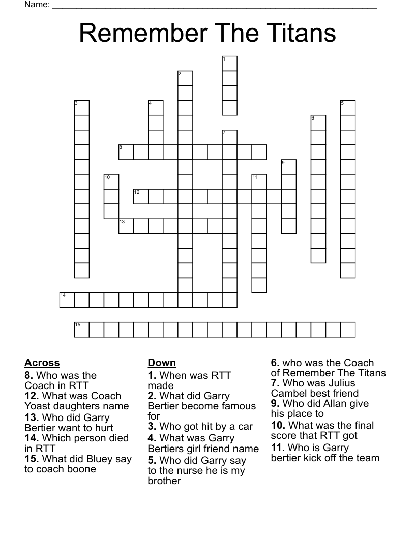 Remember The Titans Crossword WordMint Remember The Titans Crossword WordMint
