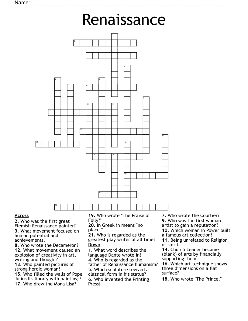 Renaissance Crossword WordMint