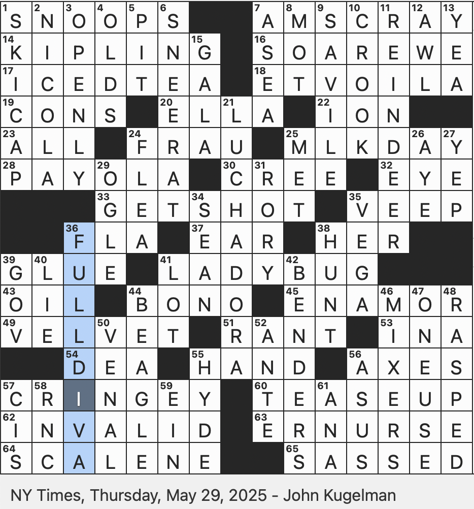Rex Parker Does The NYT Crossword Puzzle Anarchist Sacco THU 5 29 25 Female In Mexican style Wrestling Insect Named For The Virgin Mary Over the top Dramatic Second Star Ever Photographed 