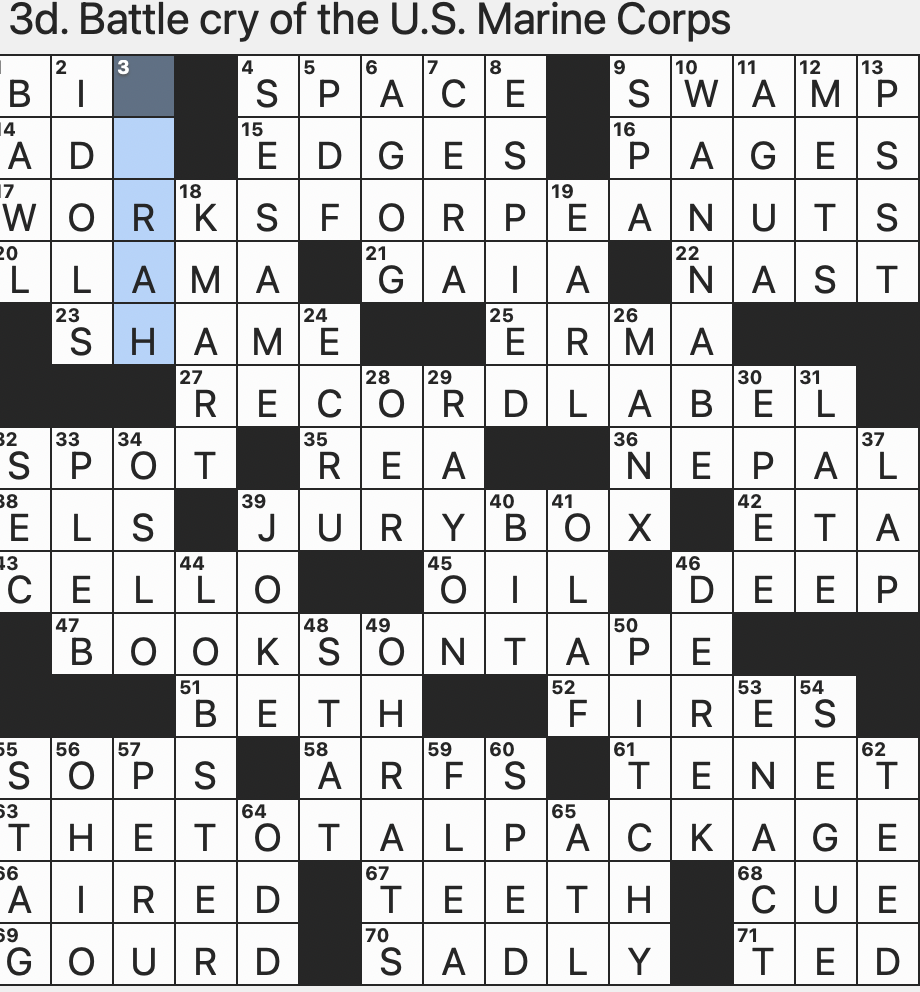 Rex Parker Does The NYT Crossword Puzzle Battle Cry Of The U S Marine Corps MON 12 29 25 1996 1 Hit For The Spice Girls Where Shrek Lives Tin Man s Need Rex Parker Does The NYT Crossword Puzzle Battle Cry Of The U S Marine Corps MON 12 29 25 1996 1 Hit For The Spice Girls Where Shrek Lives Tin Man s Need