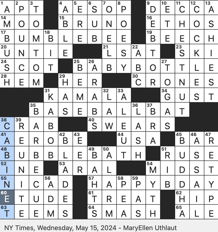 Rex Parker Does The NYT Crossword Puzzle Bo Tree Meditator WED 5 15 24 Bondservant Often Brewer s Implement Brownish red Shade Blind To A Duck