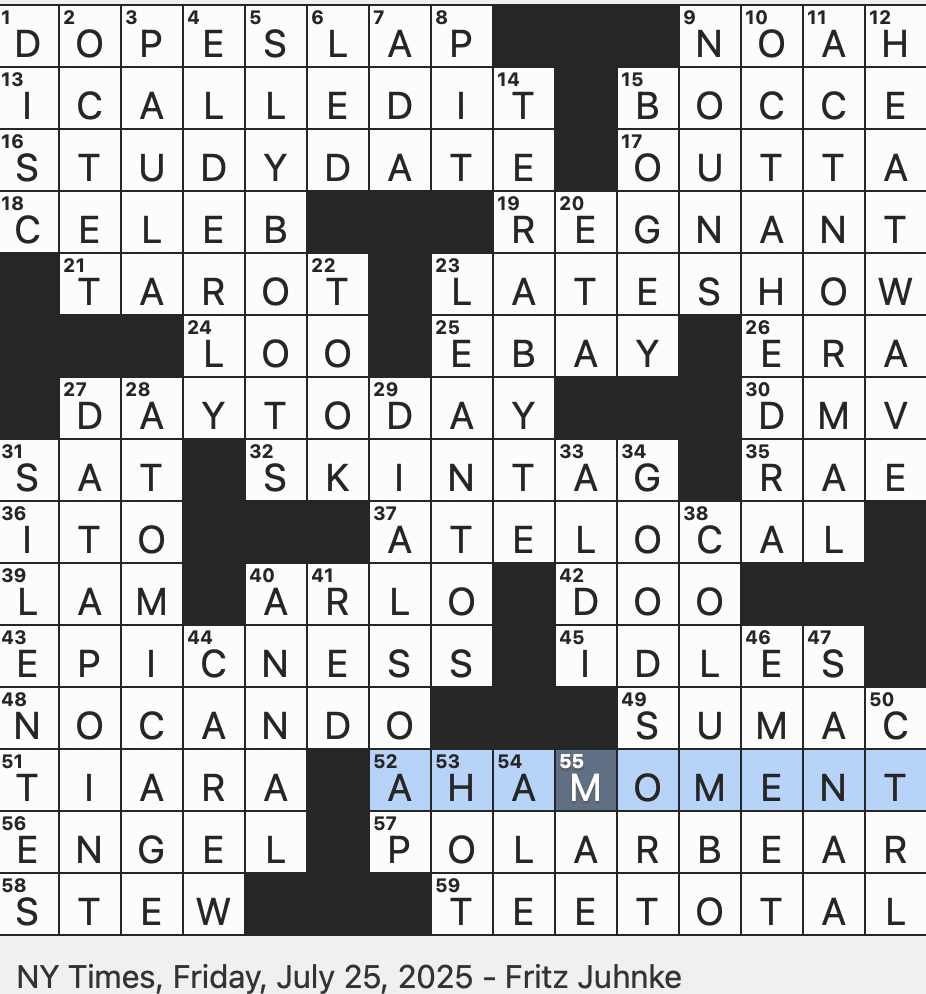 Rex Parker Does The NYT Crossword Puzzle Brit s bog FRI 7 25 25 1970s howcatchem TV Series Shrub With A staghorn Variety D8 Pieces In Dungeons Dragons E g 