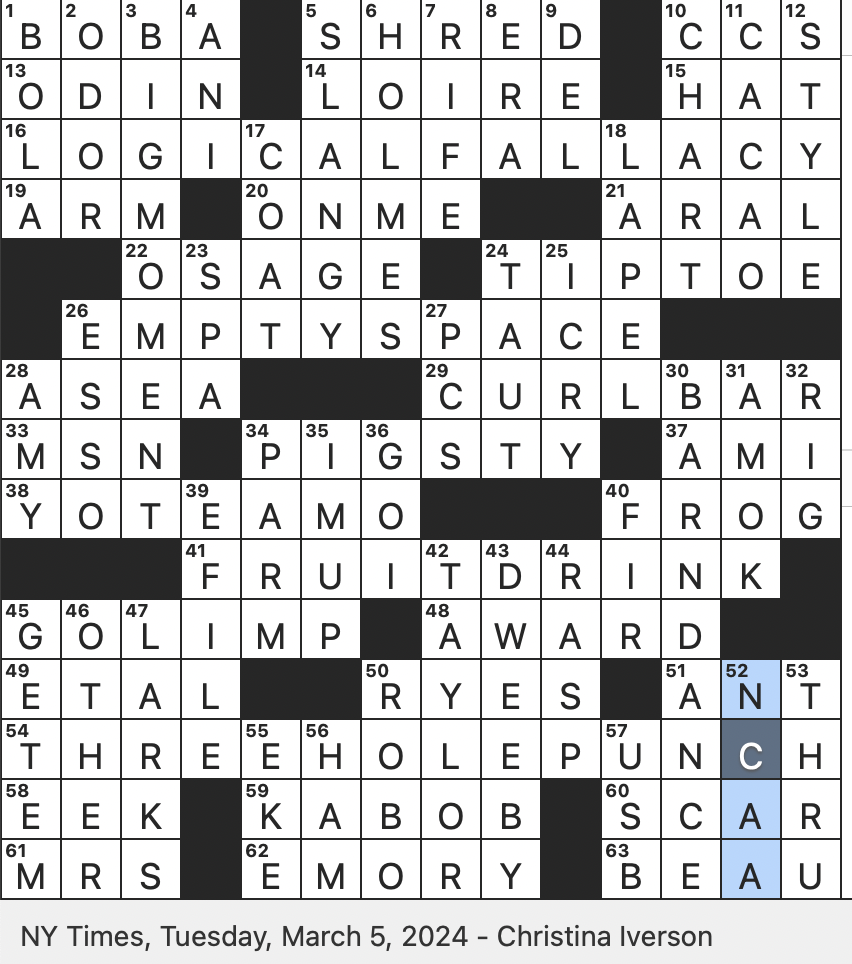 Rex Parker Does The NYT Crossword Puzzle Cattle catching Weapon TUE 3 5 24 Spring loaded Office Device Weightlifting Item For A Biceps Routine Flo Rida Hit With The Lyric Champagne Buckets