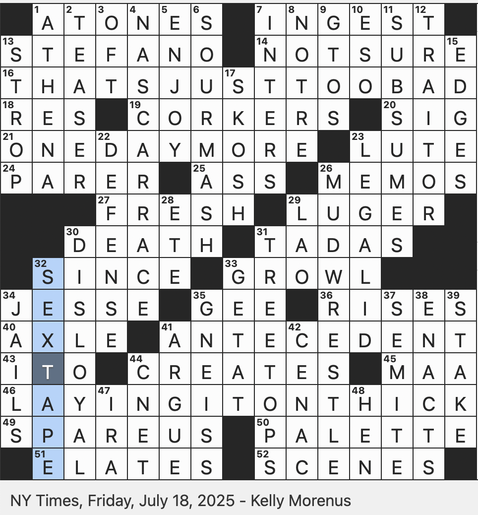 Rex Parker Does The NYT Crossword Puzzle Explicit Subject For Her FRI 7 18 25 Akkadian Or Phoenician Certain Fraternity Guy Informally Whiskey Distiller s Mixture Psycho Screenwriter Joseph