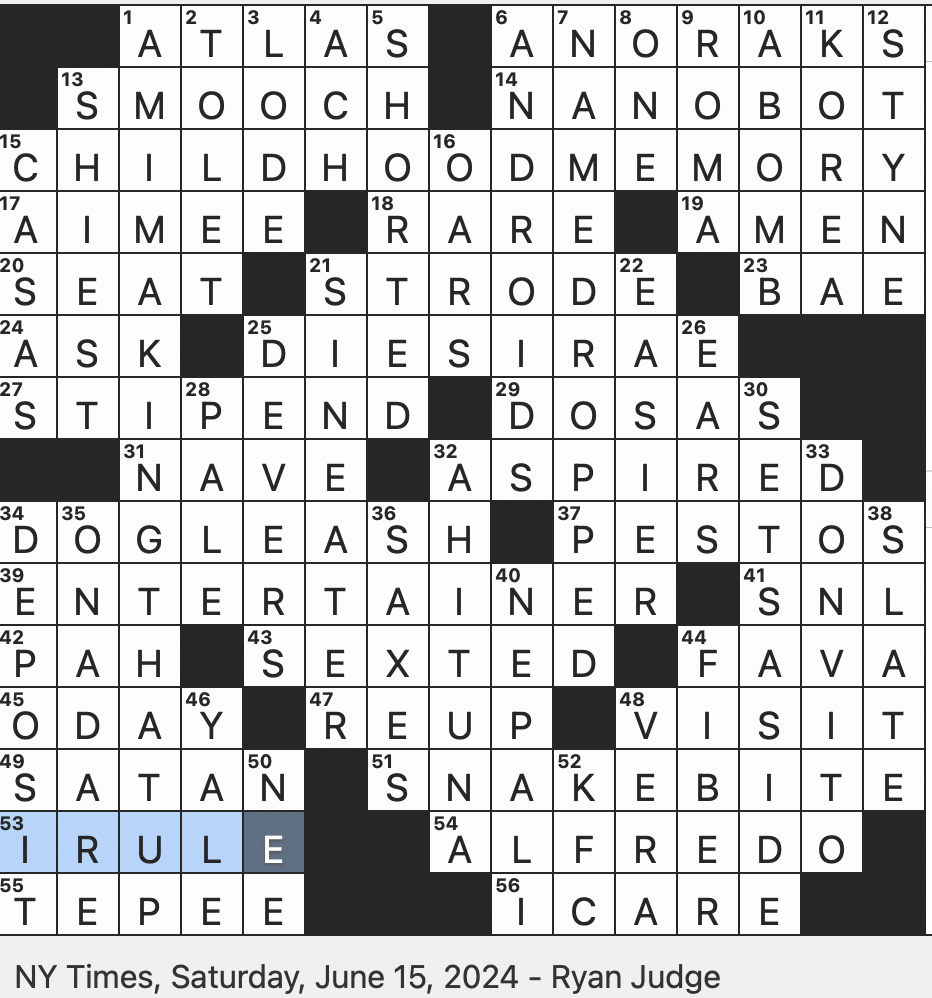 Rex Parker Does The NYT Crossword Puzzle Fur lined Outerwear SAT 6 15 24 Onetime Subject Of King Gyanendra Interjection In Innsbruck 16th century Coinage Of Geographer Gerardus Mercator Classic Tune