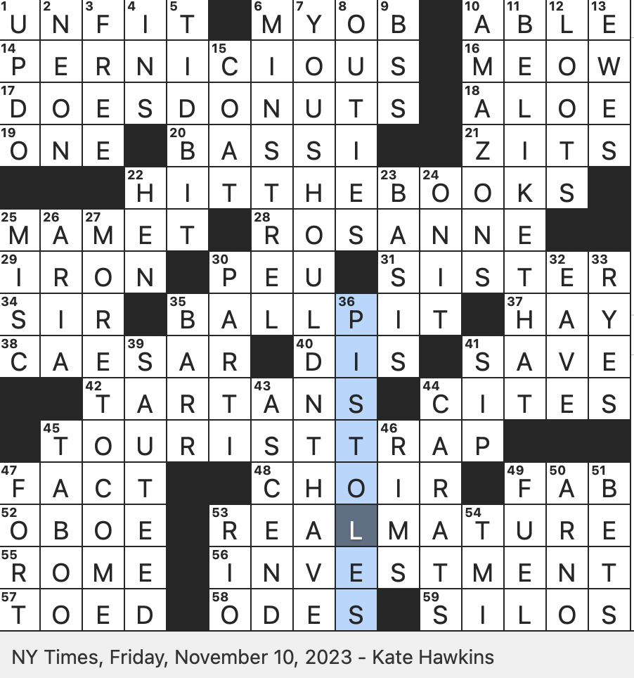 Rex Parker Does The NYT Crossword Puzzle Hautbois En Anglais FRI 11 10 23 Butt Out In Brief One Who s Been Tapped On The Shoulder Renaissance Faire Performer Such As