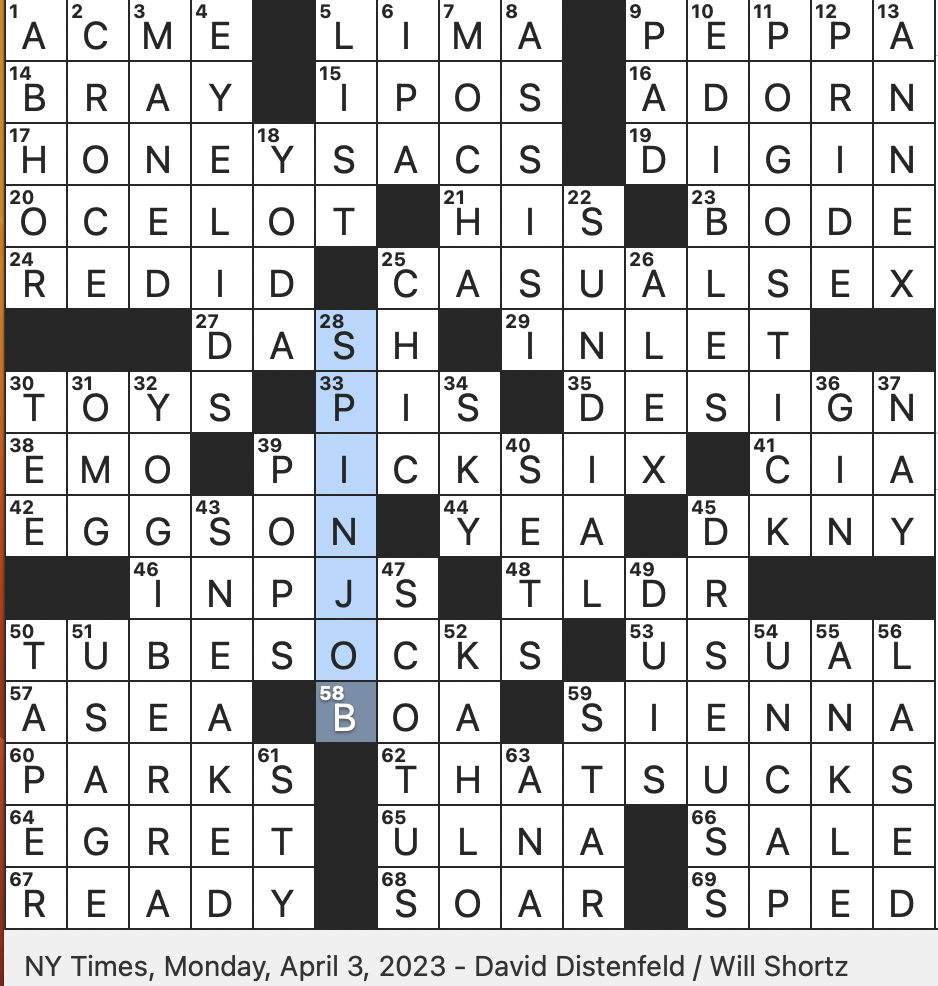 Rex Parker Does The NYT Crossword Puzzle Here s A Quick Summary In Internet speak MON 4 3 23 Fictional Looney Tunes Corporation Cat Also Called A Dwarf Leopard Football Interception Leading