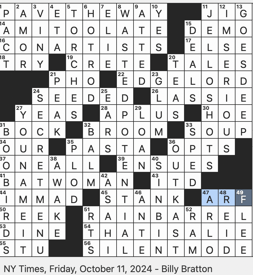 Rex Parker Does The NYT Crossword Puzzle Ivy Descriptor FRI 10 11 24 Online Provocateur In Slang Called Out On Instagram Informally Alternative To Blinds Penalty Box In Hockey